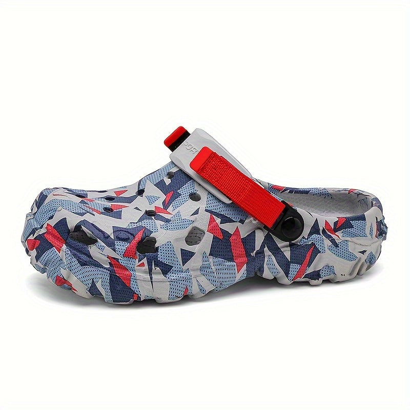 Trendy color block clogs for men with non-slip, durable design and anti-odor features, ideal for summer wear.