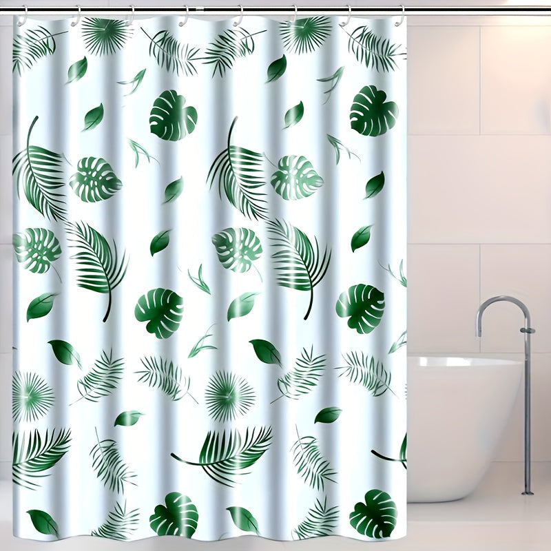 Durable tropical floral waterproof shower curtain with hooks, liner, and easy-clean design, ideal for Christmas decor.