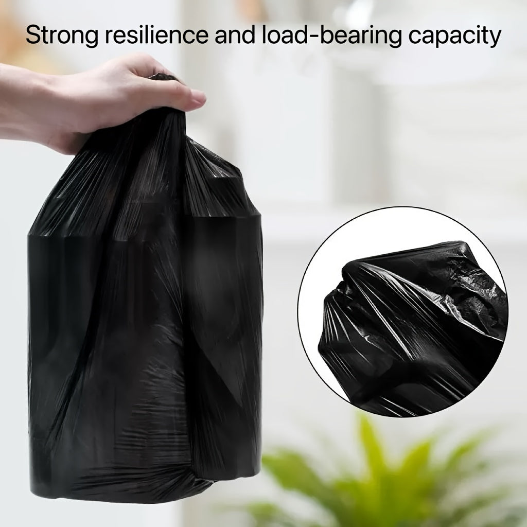 100-Pack of High-Quality Thick Polyethylene Trash Bags for Various Areas of the Home - Living Room, Bedroom, Bathroom, Toilet, Kitchen. These Disposable Garbage Bags are Black, Large in Size, and are Durable for Handheld Trash Cans.