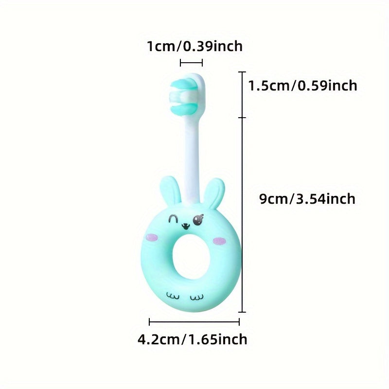 Gentle silicone baby toothbrush for toddlers aged 0-3. Features cute cartoon design and super soft bristles for gentle cleaning on sensitive teeth.