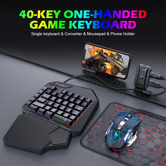 Mini keyboard and mouse set with colorful backlighting, 35 keys, ideal for e-sports gaming and more.