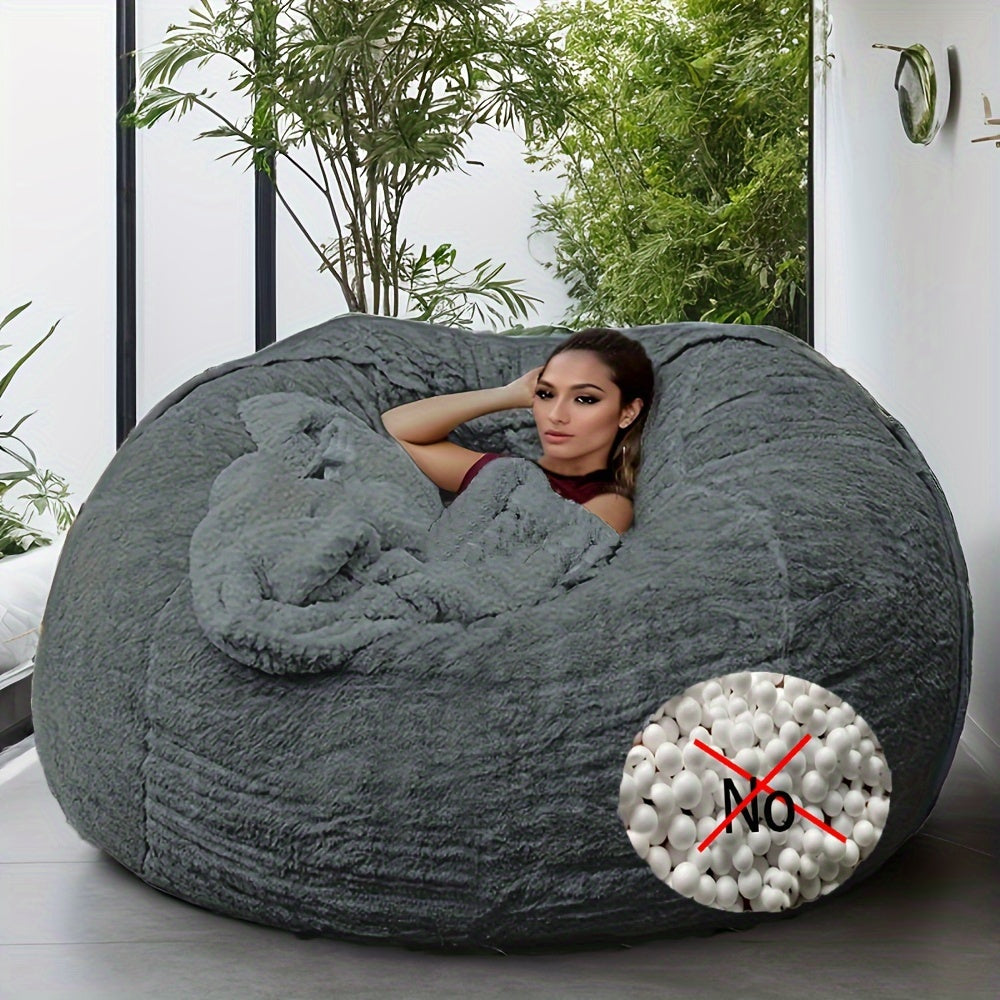 Plush bean bag chair cover in black, easy-clean, removable slipcover suitable for living room and bedroom decor. Zippered fabric protector included. Cover only.