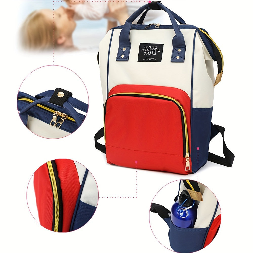 Personalized Mommy Backpack made of durable Oxford cloth with ample storage space for diapers and other essentials. Features customizable initials and name, as well as convenient bottle pockets. Perfect for nursing mothers on-the-go, with options for A-Z