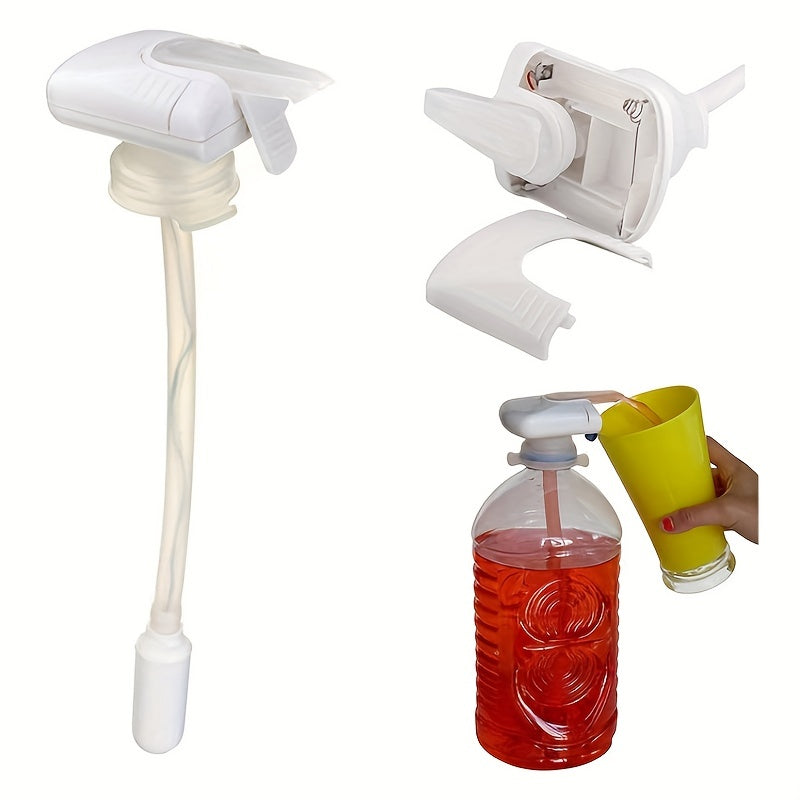 Electric beverage dispenser for home, office, and outdoor use. Suitable for water, milk, juice, and beer. Lazy straw with electric pump or press tap and silicone suction nozzle. Small and convenient appliance.