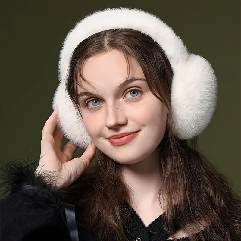 Warm and Adorable Plush Earmuffs for Women - Cozy Winter Ear Covers, Stretchy Fit, Easy to Hand-Wash Polyester Material