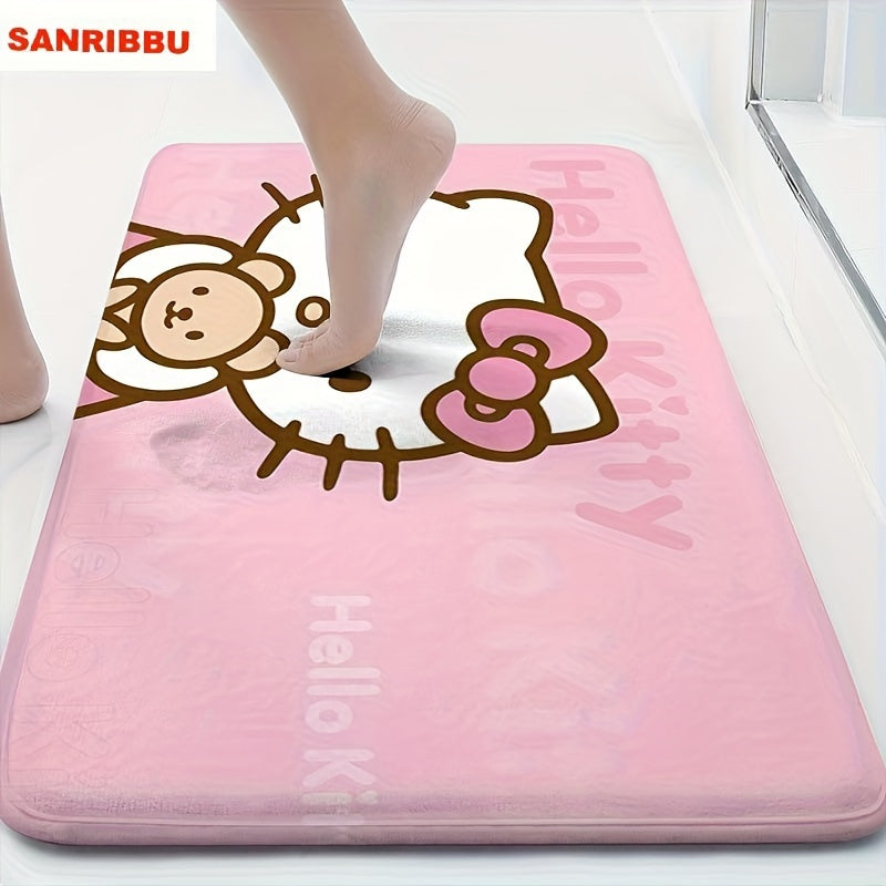 Hello Kitty Cartoon Door Mat by Sanrio - 60x40cm, Non-Slip, Machine Washable Polyester Rug for Living Room, Bedroom, Bathroom. Great for Party Decor and as a Gift!