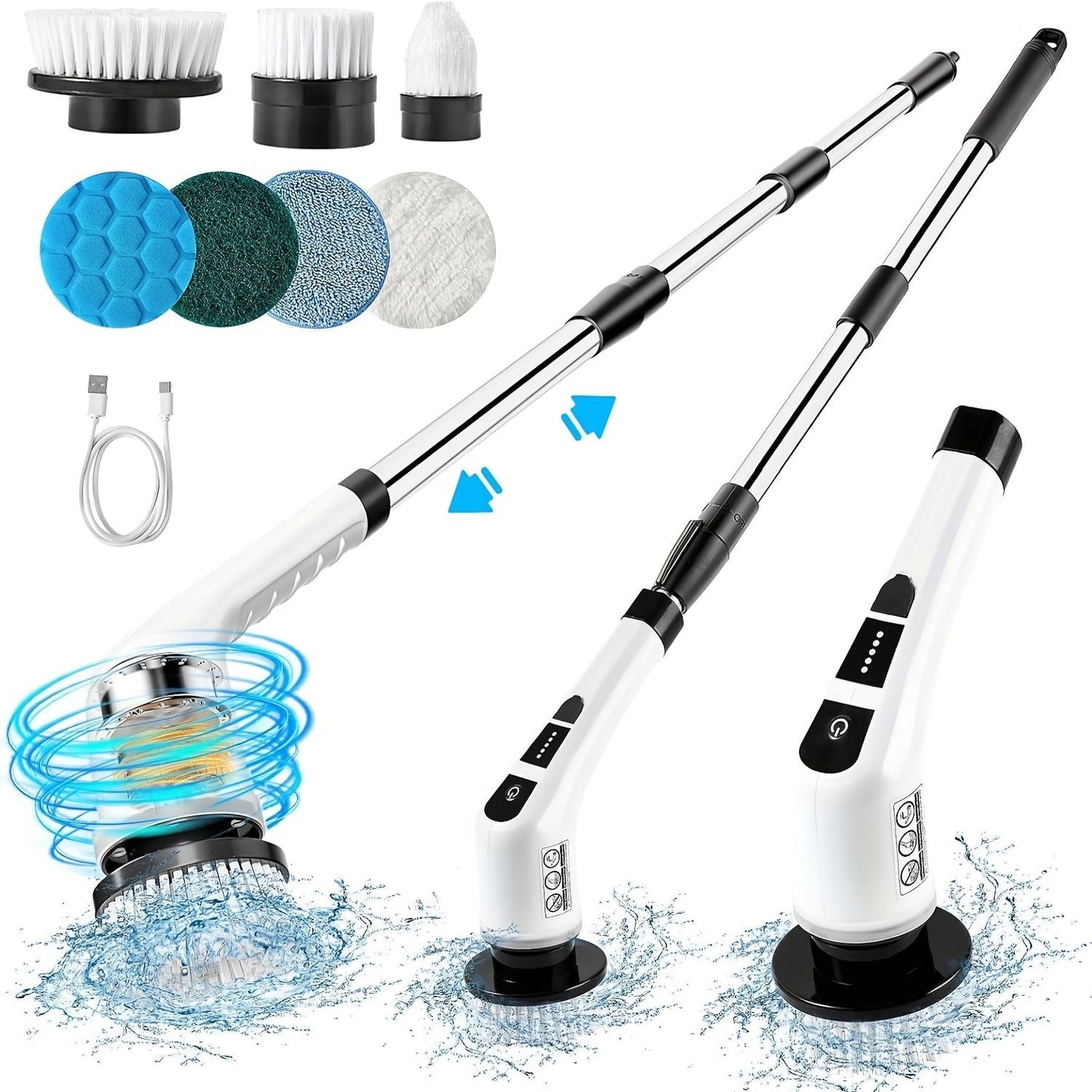 Rechargeable Electric Spin Scrubber Set with 7 Interchangeable Brush Heads, Cordless Cleaning Brush with Extendable Handle for Bathroom, Kitchen, Tiles, and Shower