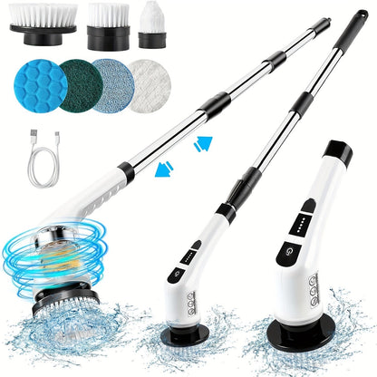 The Electric Spin Scrubber is a cordless cleaning brush that features dual-speed settings, an adjustable and detachable handle, and comes with 7 replacement heads. It is powered by a USB rechargeable 2000mAh lithium battery, making it perfect for