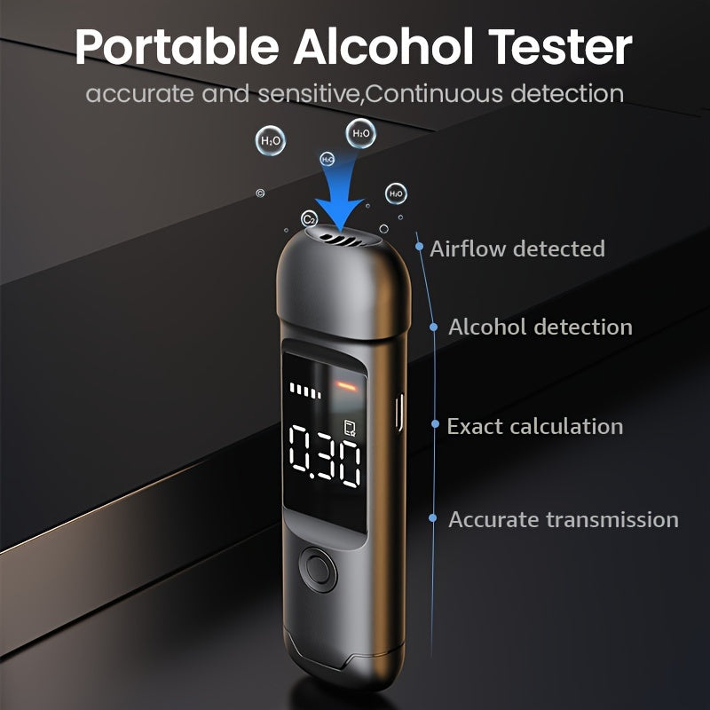 Compact Digital Breathalyzer with LCD Display, Accurate and Sensitive, Rechargeable via Type-C, Ideal for Personal Use.