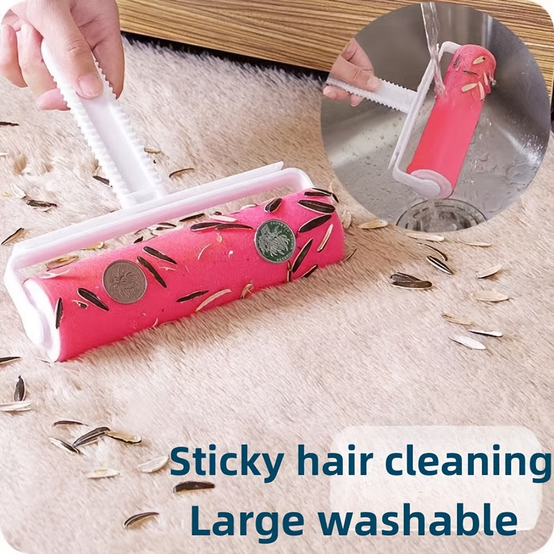 Large washable hair remover roller brush with sticky lint roller, plastic pet hair cleaning tool for dogs and cats.Efficient pet hair removal for a fresh and organized home. Easy to use and