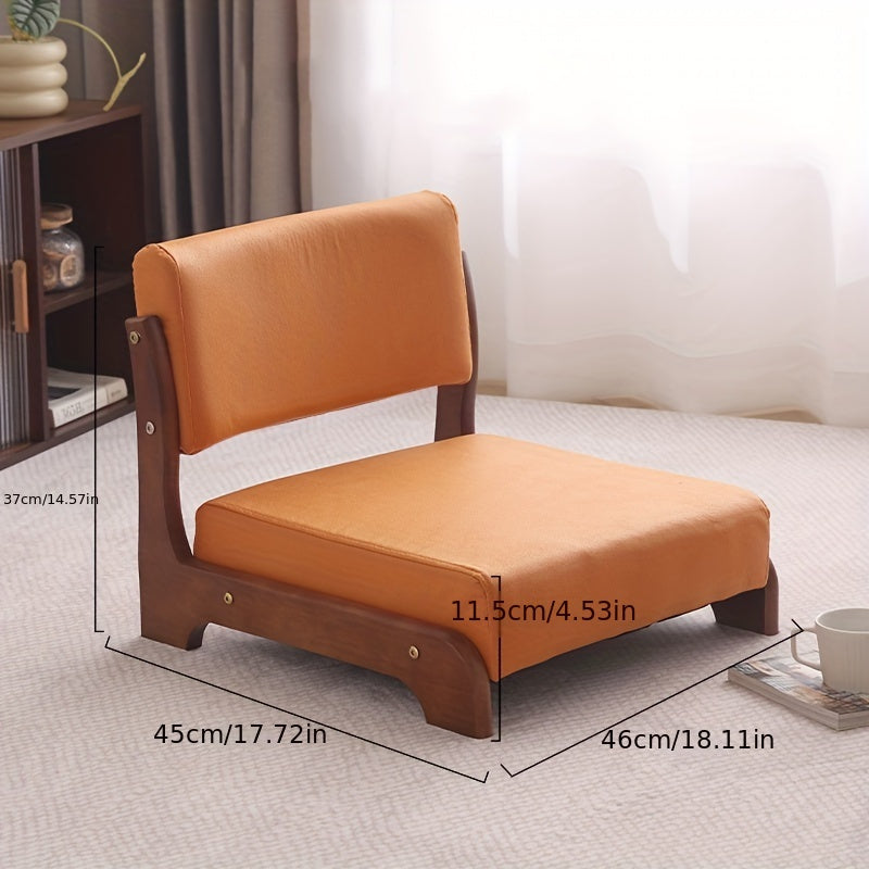 Modern, Stylish Faux Leather Tatami Chair with Japanese Influence - Combination Backrest Stool and Coffee Table, Solid Wood Floating Window Seat, Legless Floor Chair Perfect for Home Decor