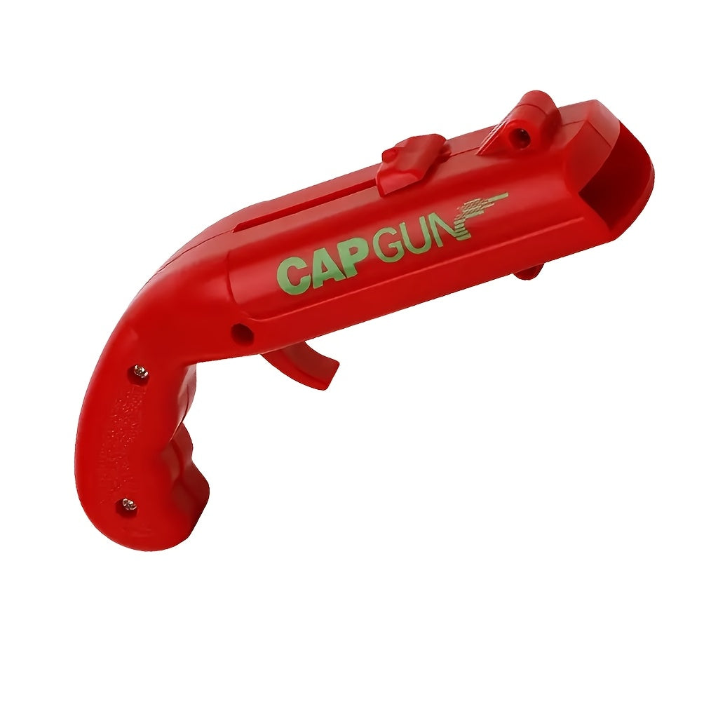 Durable ABS plastic bottle opener in cap gun style for drinking games, parties, bars, and outdoor events - fun and effective at removing beverage caps.