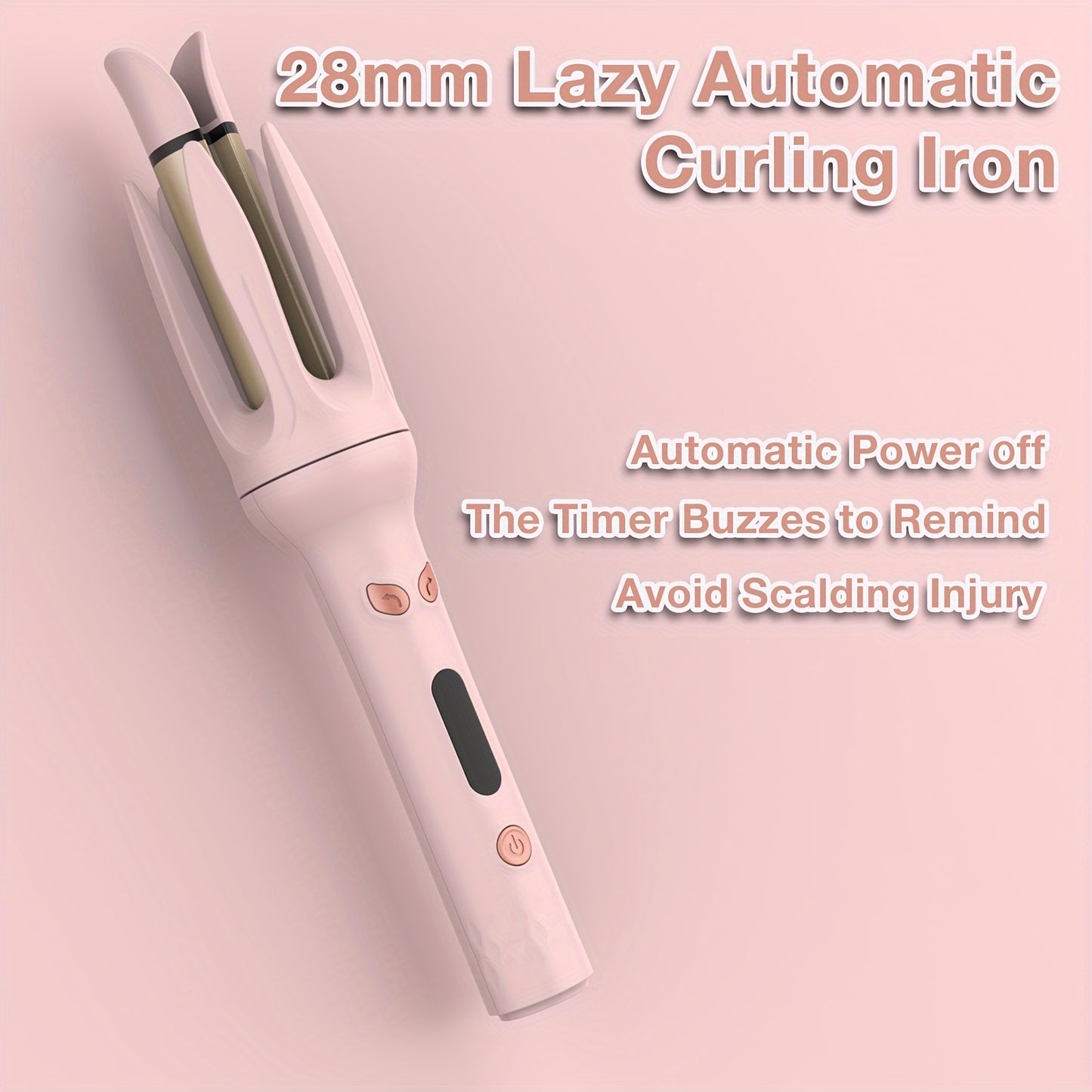 GENAI 28mm Large Barrel Automatic Hair Curler with 4 Temperature Modes, Negative Ion Generator, Timer & Auto Shut-Off, Stylish Purple & Golden Design for Easy Use by Women.