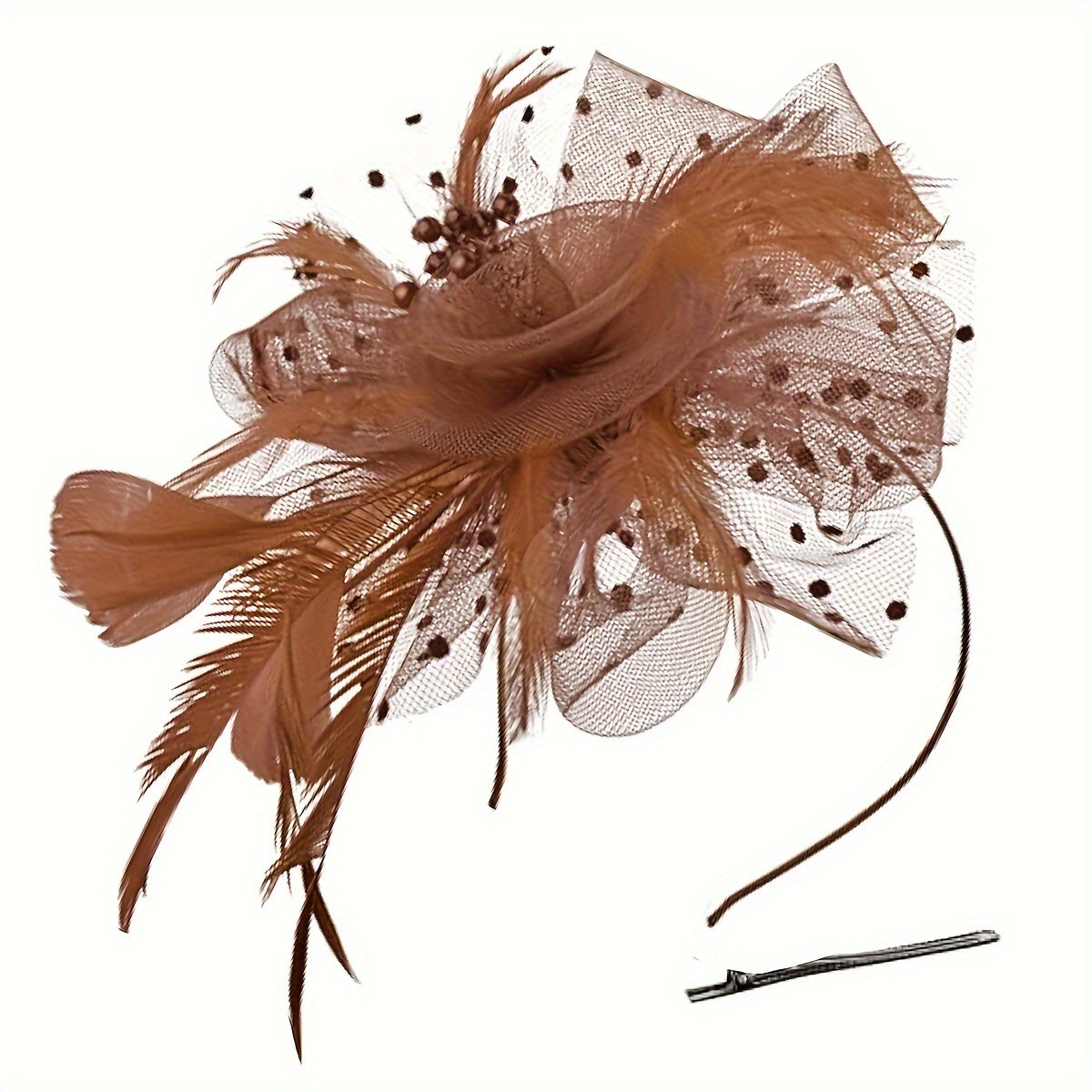 Women's Vintage Fascinator Hair Clip with Mesh Veil, Artificial Feather Flower, Perfect for Parties, Clubs, Weddings, and Church Events. Retro Style and a Great Mother's Day Gift Option.