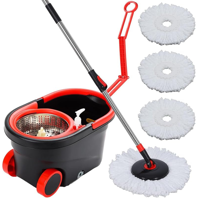 Get the perfect cleaning solution with our 360° Rotating Mop and Bucket Set. This set includes a Squeeze Dryer, 3 Microfiber Heads, and an Adjustable Stainless Steel Handle. It's ideal for cleaning any room in your home - bedroom, bathroom, kitchen, or