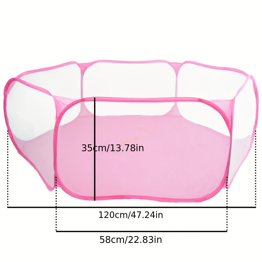 Portable pet playpen with foldable mesh fence for dogs, cats, and small animals - secure and convenient.