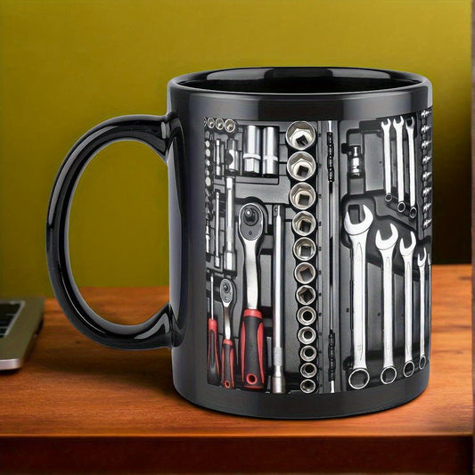 One 11oz Toolbox coffee mug, suitable for restaurants and cafes; can be a funny, motivational, inspirational birthday or party gift. Ideal for holiday decor and gifts.