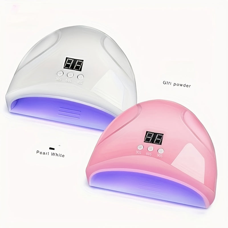 Powerful LED nail dryer uses USB power, cures nails quickly without turning black, made of hypoallergenic plastic, perfect for home manicures, no batteries needed.