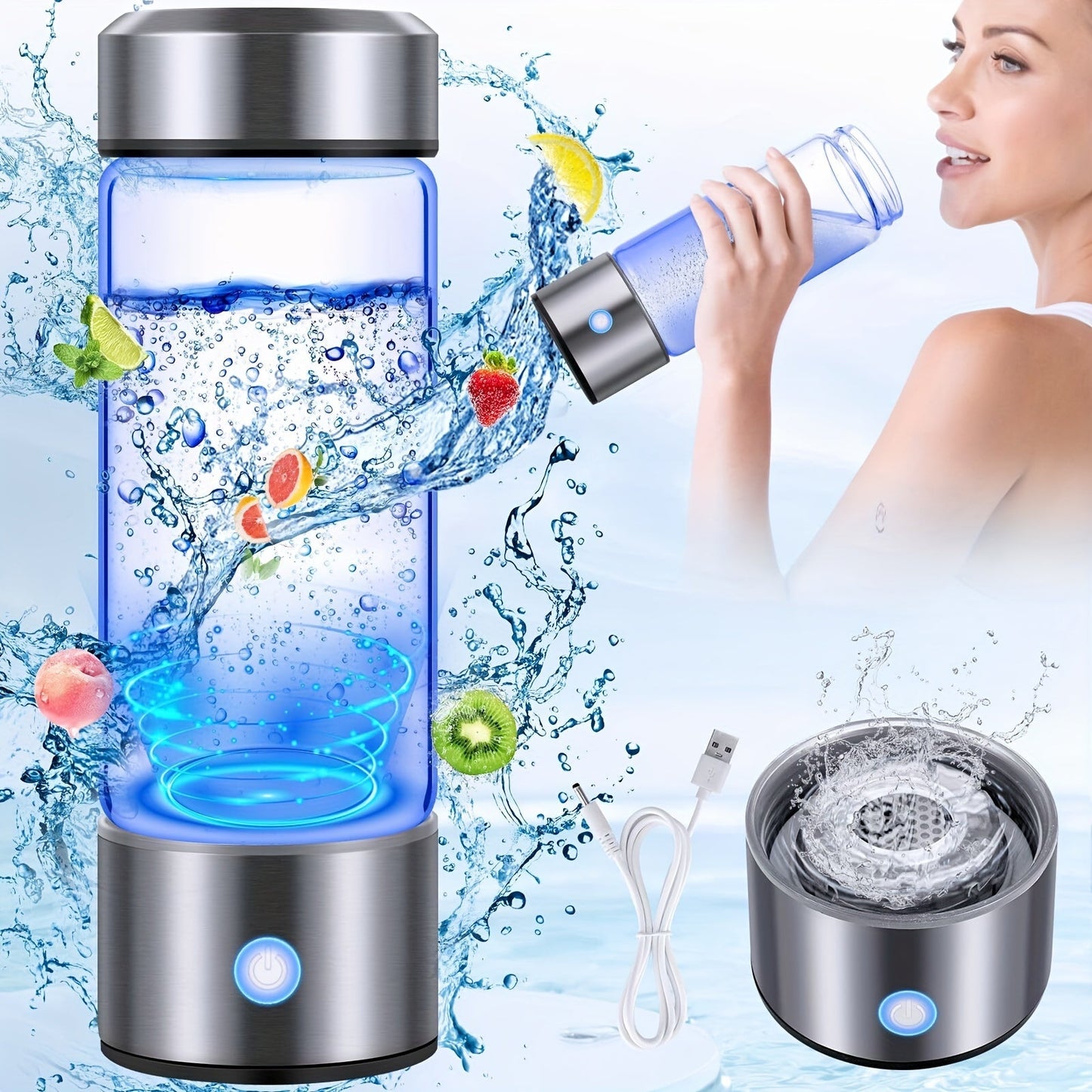 New and Improved Portable Hydrogen Water Bottle with 1000mAh battery, Rechargeable Hydrogen-rich Water Cup, Generates Hydrogen Gas in 3 Minutes, Perfect for Home, Office, Travel, and Fitness. Includes Soda Water Machine Accessories.