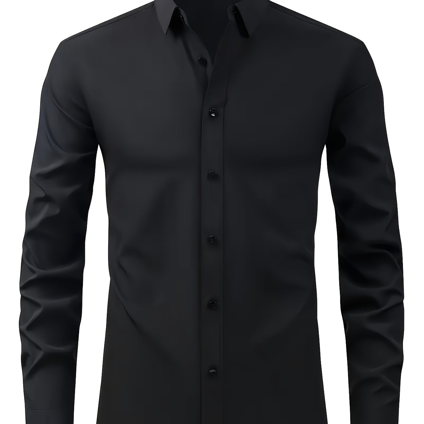 Men's elegant solid color long-sleeve shirt for all occasions. Regular fit, lightweight, and single-breasted with a lapel collar. Made of 94% polyester and 6% elastane woven fabric weighing