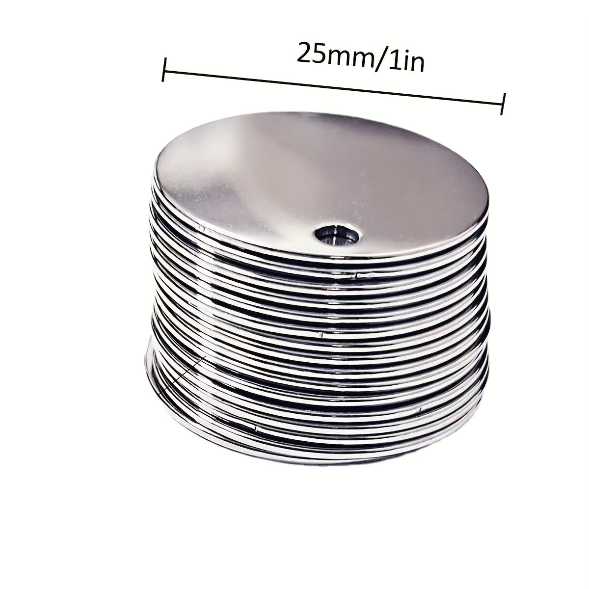 Fifty pieces of 25mm round stainless steel pendants, flat blank stamping tag pendants. These mini discs are perfect for creating bracelet, earring, and necklace chain charms. Great for jewelry making, featuring number and alphabet stamping designs.