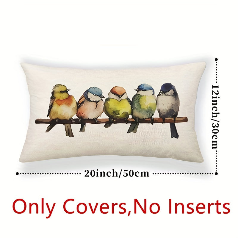 Set of 2 - Oil Painting of Natural Birds Printed on Polyester Linen Pillow Covers, measuring 30.48cm x 50.8cm. These double-sided printed covers are perfect for your sofa, seat, or as lumbar support. Great for all seasons, these decorative pillows will