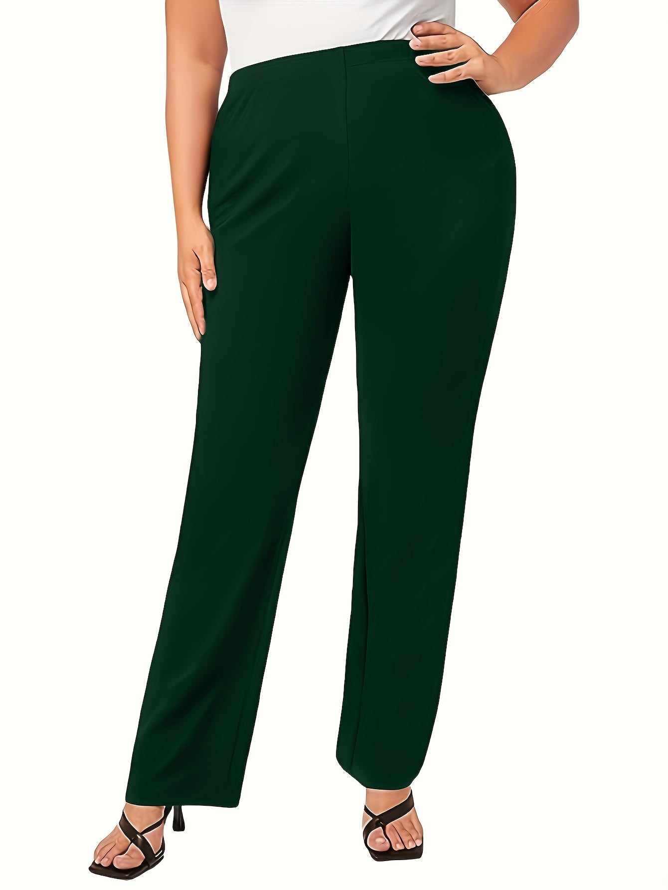 Elegant high-waist plus-size pants for spring and summer.