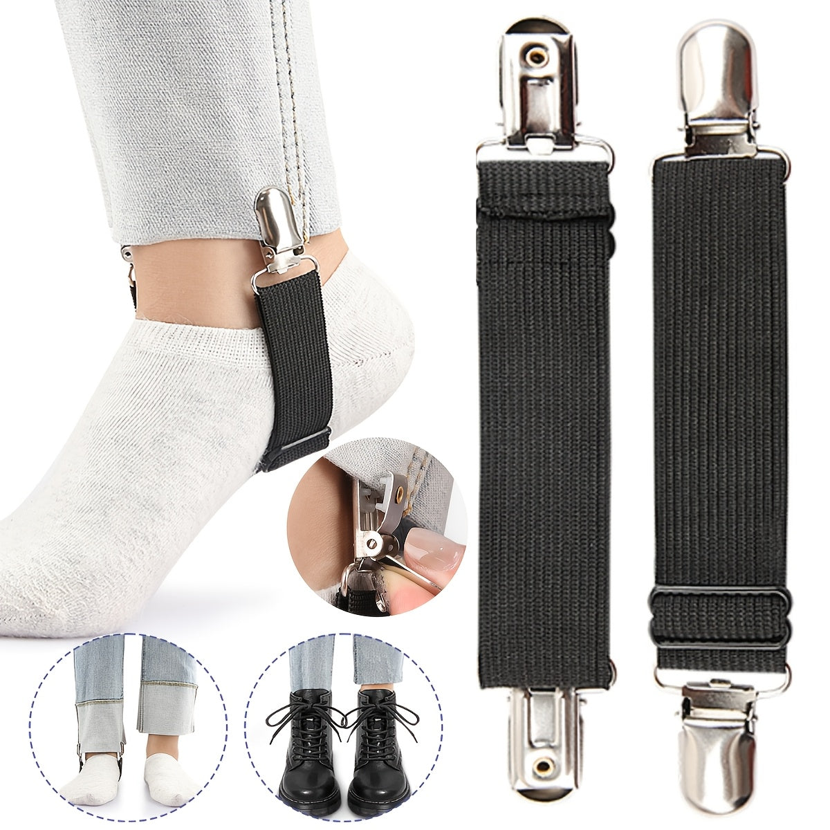 Adjustable Elastic Boot Grips - Keep Your Boots in Place with Non-Slip, Stretchy Clips for a Secure and Comfortable Fit (Set of 2)