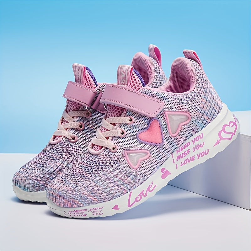 Casual, cute heart low top woven shoes for girls that are breathable and lightweight for walking and running.