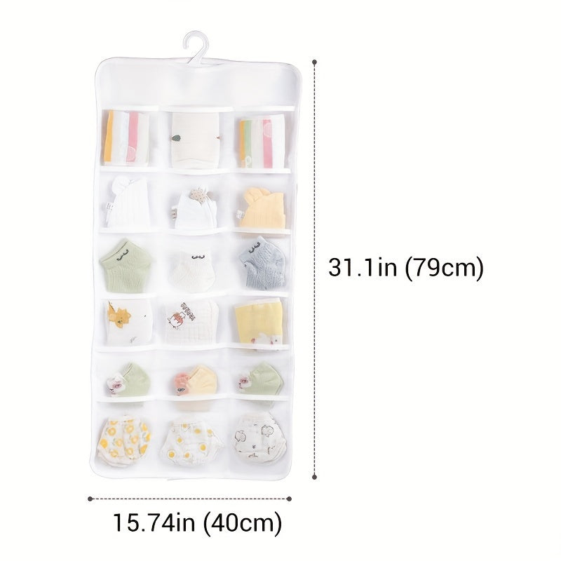 18-Pocket Over-the-Door Organizer - Compact Space-Saving Storage Solution for Nursery and Kids' Room.