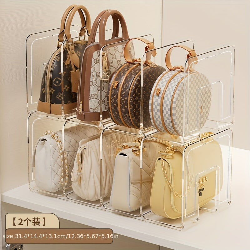 Clear Acrylic Purse Organizer Set with 2 Dividers, Transparent Handbag Storage Rack for Closet Display, Includes Other Accessory Organizers