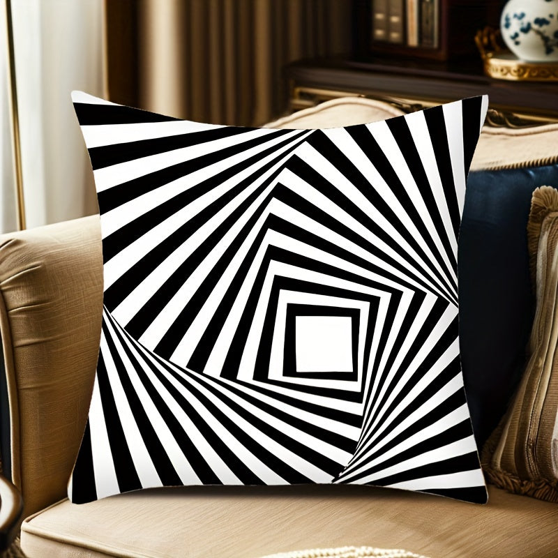 1pc Peach Skin Velvet Black And White Striped Pillowcase, Double Sided Print, 44.96cm*44.96cm, Perfect for Office, Living Room, or Party Atmosphere. Pillow insert not included.