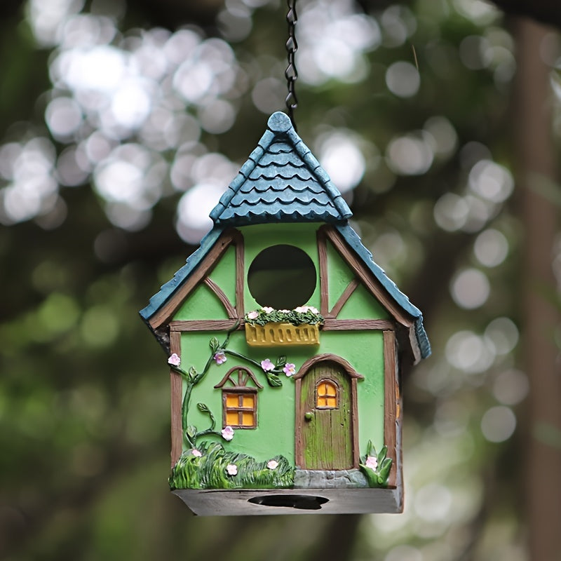 Outdoor hanging bird house suitable for outdoor decoration, hand-painted and rural in style.