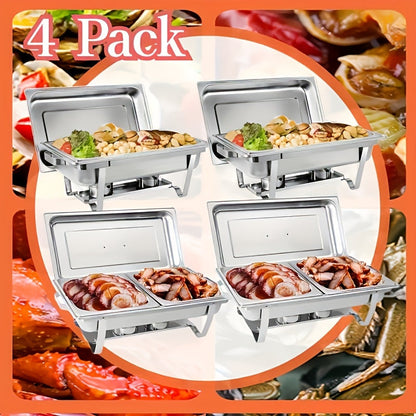 Durable Stainless Steel Buffet Warmer Set: Easy to Clean, Space-Saving Design for Restaurants, Food Service, and Home Entertaining - Perfect for Christmas, Halloween, Easter, Hanukkah, and Thanksgiving Gatherings