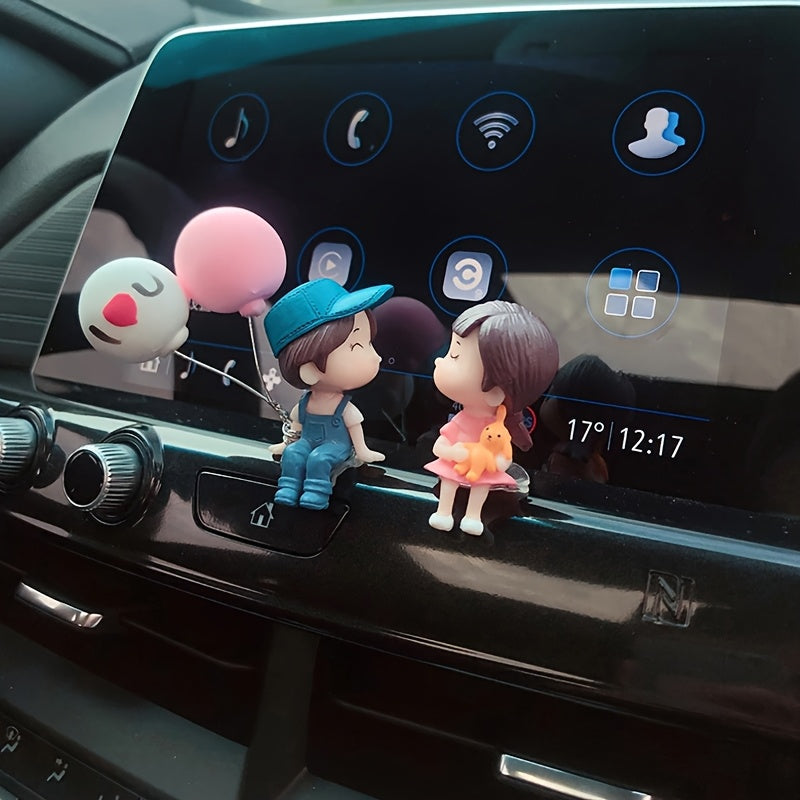 Cute couple resin figurines for car dashboard and rearview mirror decoration, ideal gift for both genders