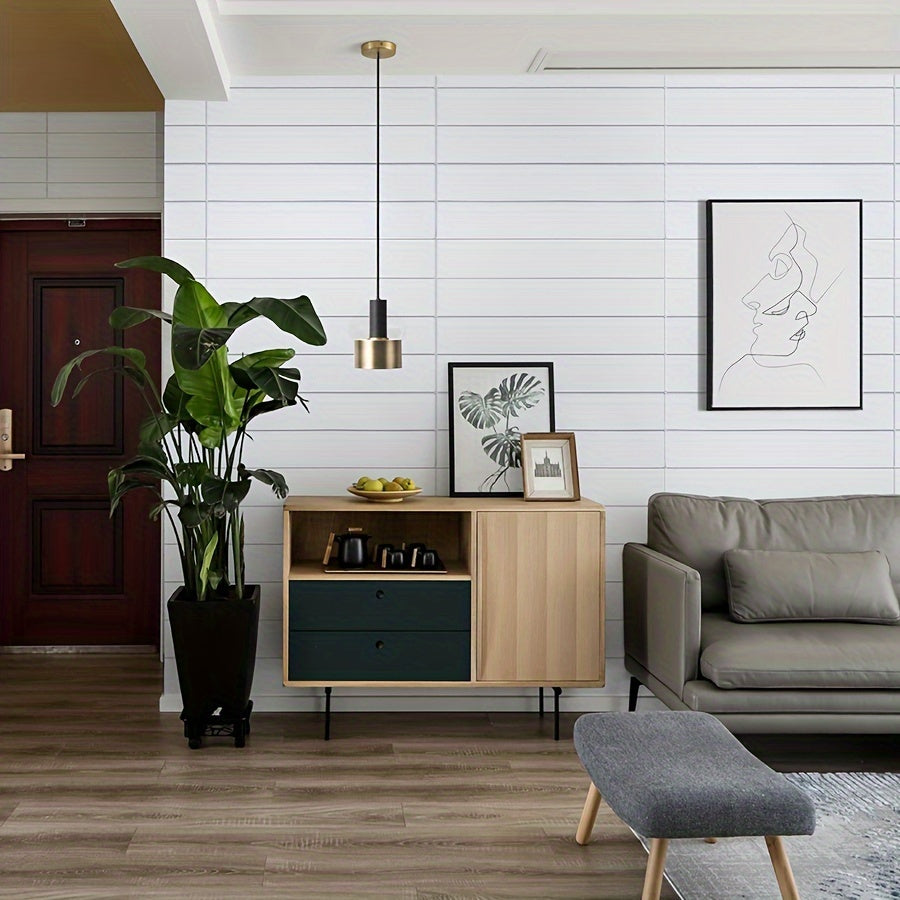 Decorate with 30pcs of Decowall Self-Adhesive Wood Grain Wall Stickers, perfect for any room.