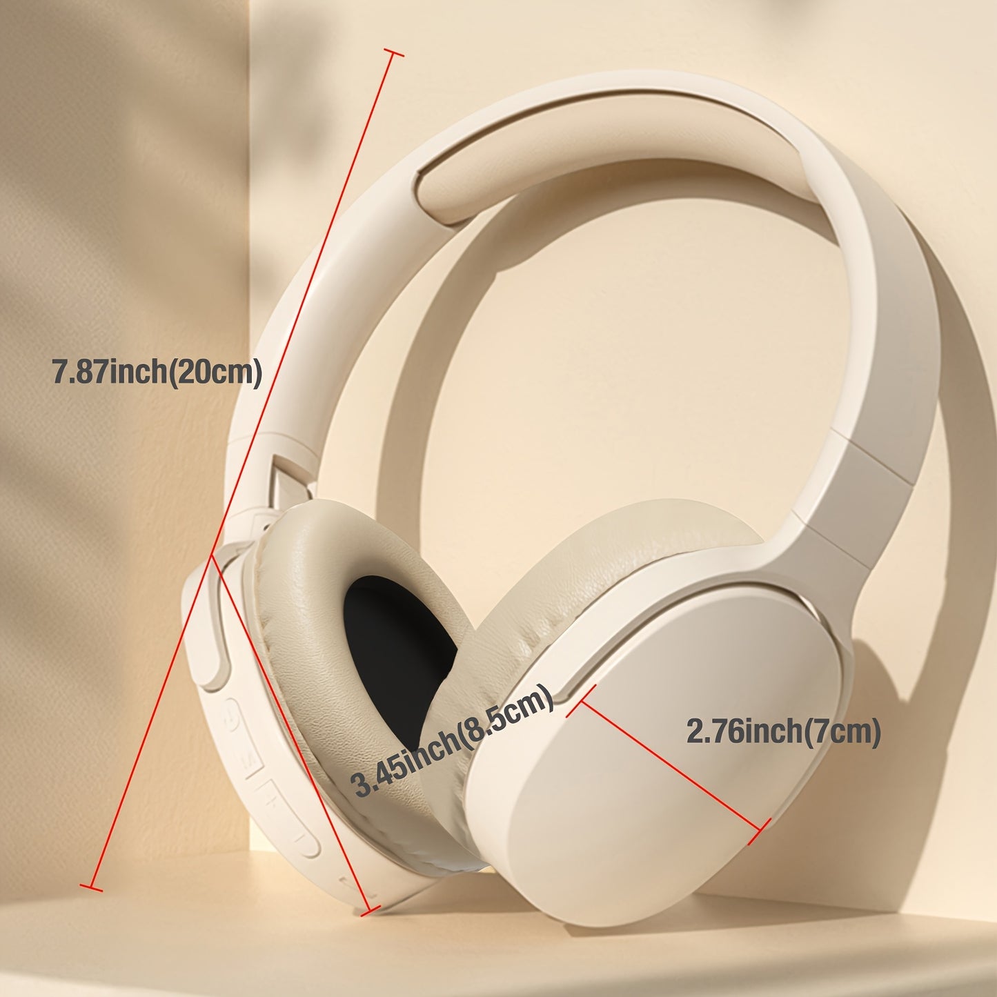 GENAI P2961 Over-Ear Wireless Headphones with 20H playtime, foldable design, noise-canceling mic, USB charging case, and sleek white design. Perfect for travel, home, and office use.