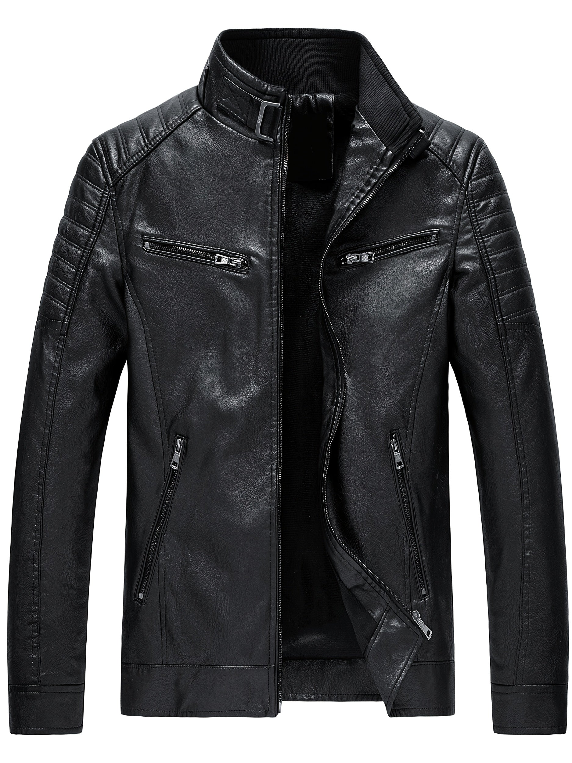 Men's stylish PU leather jacket with zippered pockets for autumn & winter