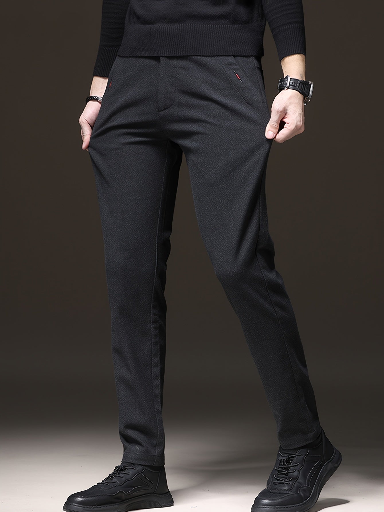 Men's Casual Business Pants in Regular Fit, Solid Color, Lightweight Polyester, Suitable for Office and Daily Wear, All Seasons.