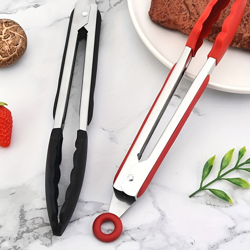 Durable Stainless Steel and Nylon Food Tongs: Heat Resistant, Easy to Grip, Stain-Free; Ideal for BBQs, Picnics, Restaurants and Home Kitchens. Great for Buffet Cooking and Easy to Wash.