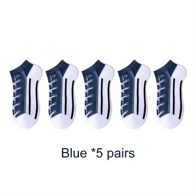 Men's fashion shoe pattern sports casual cotton socks, 5 pairs.