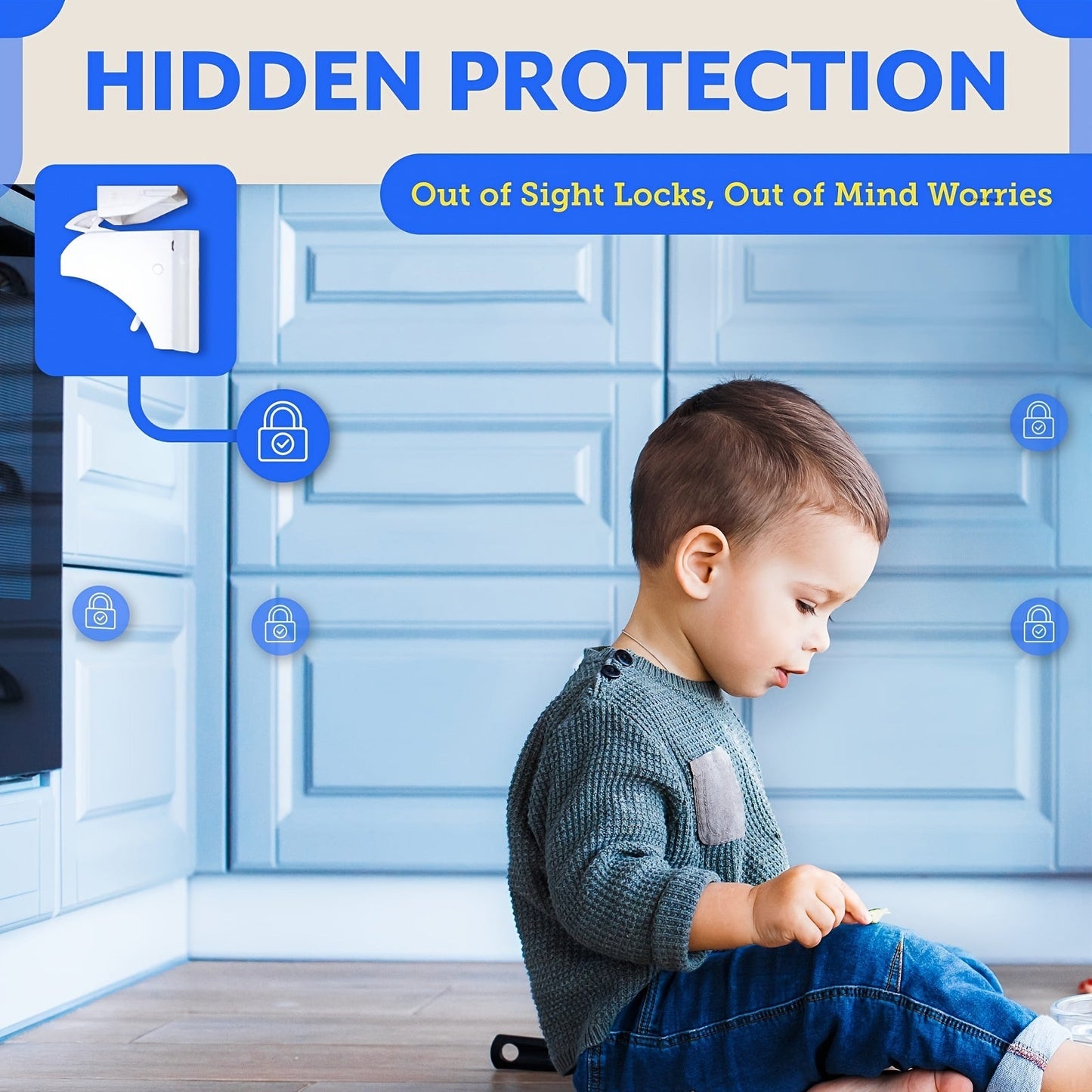 Set of 4 Babyproof Magnetic Cabinet Locks for Child Safety - Simple Adhesive Installation and Key Holders Included