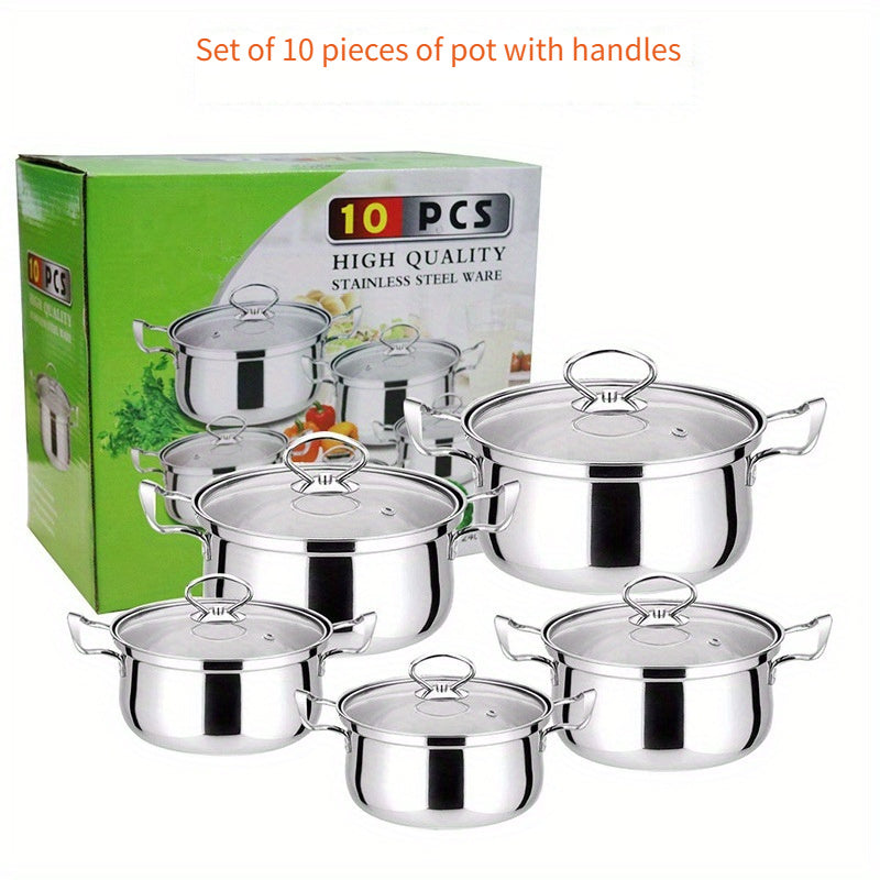 Stainless Steel Cookware Set: 10 Pieces with Handles, Non-Stick Pots and Pans, Perfect for Home and Professional Cooking