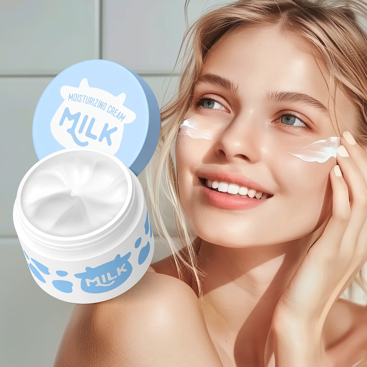 LAIKOU 5pc Milk Skincare Set for All Skin Types, Includes Cleanser, Serum, Face Cream, Hairband, Cleansing Brush, Day & Night Use