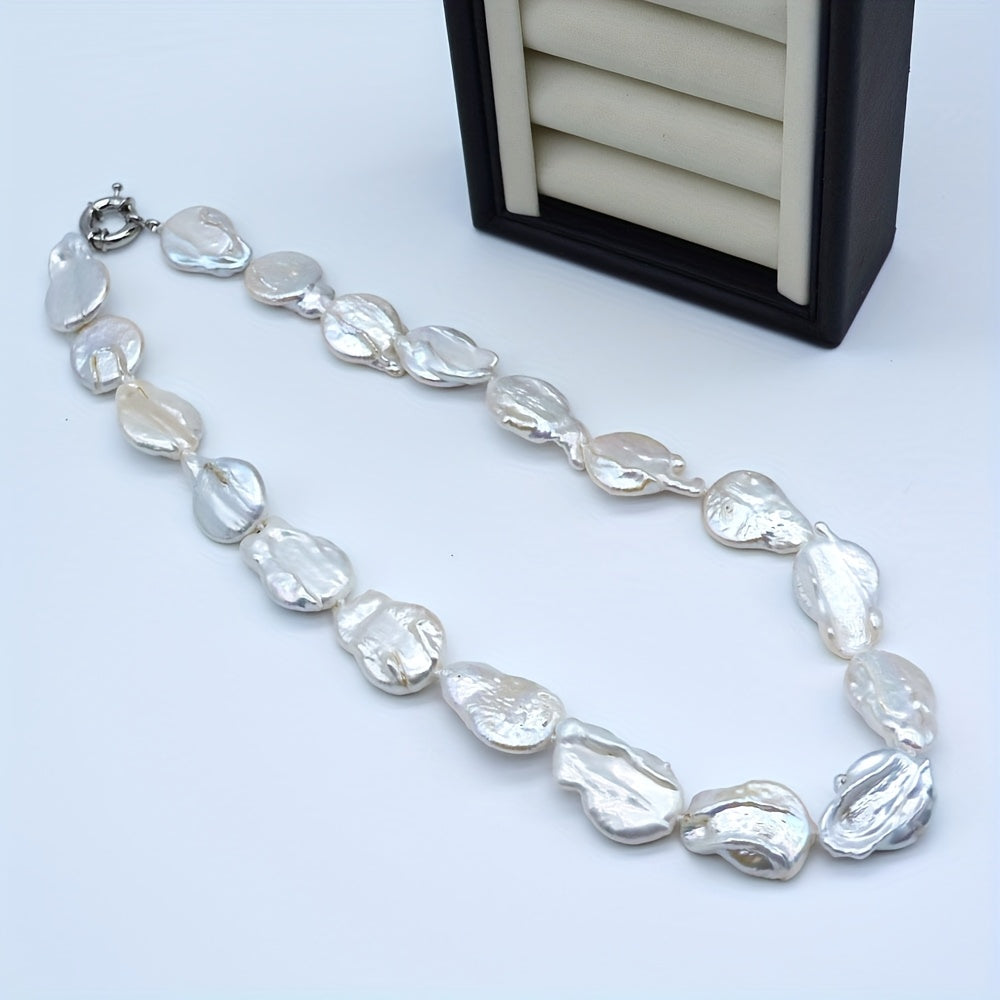 Unique and Elegant Women's Baroque Pearl Necklace - Perfect for Parties and Gifting. Made with Natural White Freshwater Pearls, each Irregular Teardrop-Shaped Pearl is One-of-a-Kind with Slight Variations in Shape and Color, adding to its Beauty and