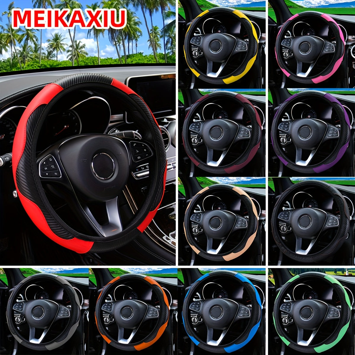 Inner Circle Car Steering Wheel Cover, Carbon Fiber, Non-Slip, 37-38CM, Accessories