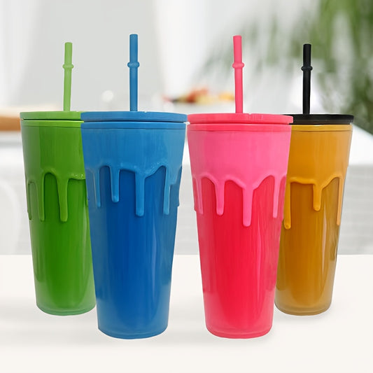 24oz Glow-in-the-Dark Reusable Tumbler with Lid & Straw, Double Wall Insulated BPA-Free Plastic, Vibrant Green for Cold Drinks, Gifts, Travel, and Recyclable.