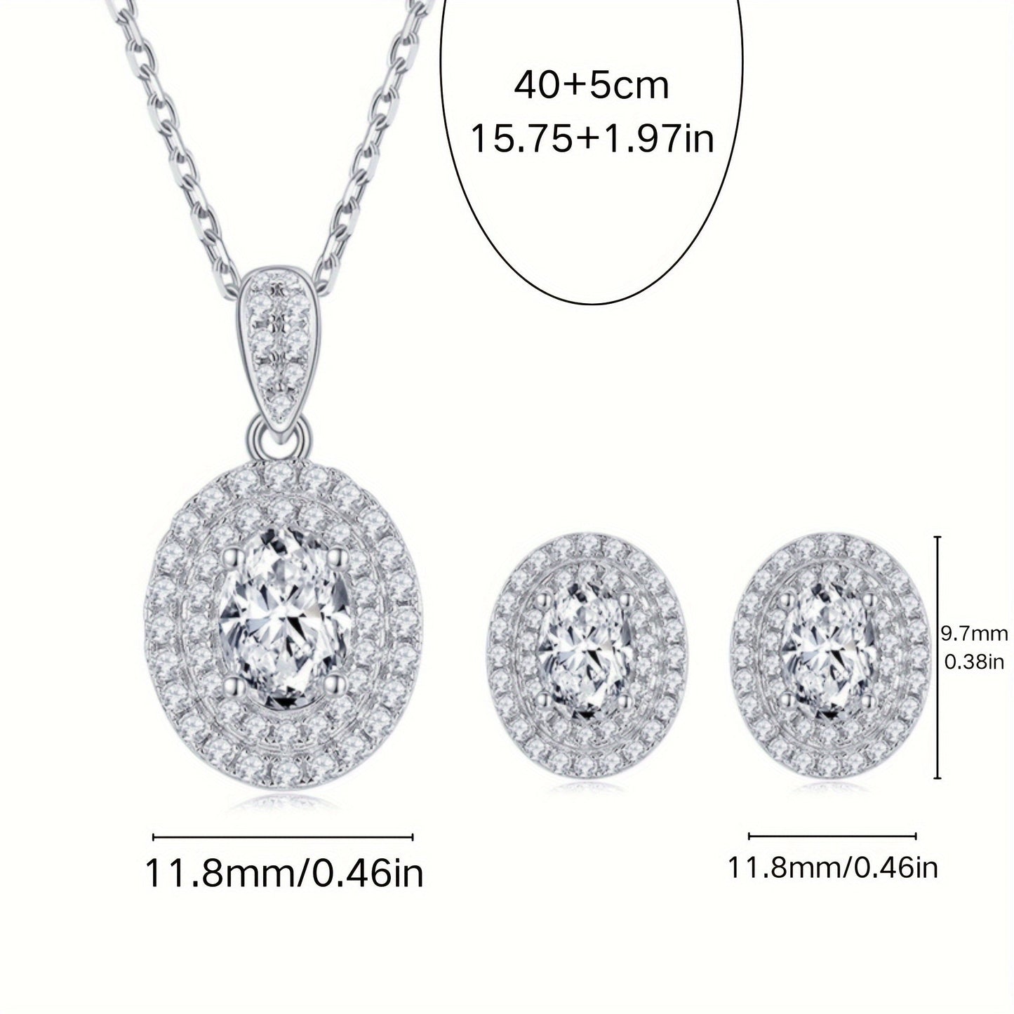 Elegant 925 Sterling Silver Moissanite Jewelry Set, Featuring 1.0 Carat Egg-Shaped Pendant and 0.5 Carat Earrings. This Sexy and Simple Style is perfect for Daily Wear or as a Wedding Accessory. Plated with 925 Silver, it makes an Ideal Gift for Mother's