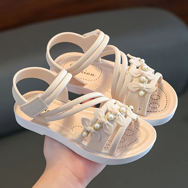 PEYOUR girls' summer sandals upgraded with soft sole, breathable design, easy wear, cute pearl & floral accents, durable for youngsters.