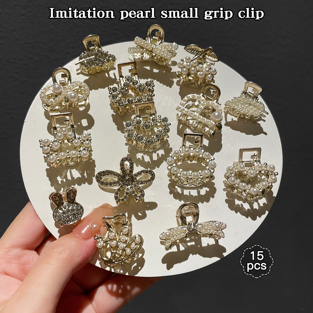 15pcs Women's Imitation Pearl Hair Grab Clips for Side and Back of Head